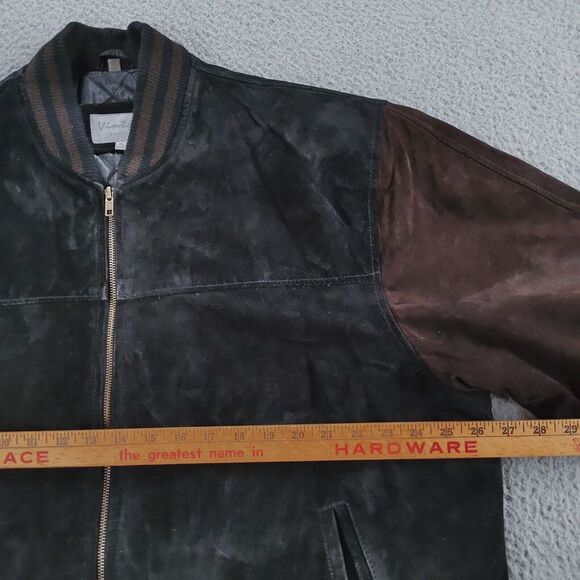 Vintage Seude Leather Varsity Jacket Mens XL Brown & Black Thick Lined - Picture 12 of 16
